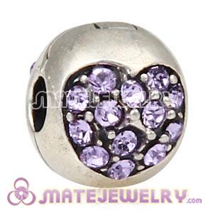 925 Sterling Silver Love Of My Life Clip Beads With Violet Austrian Crystal
