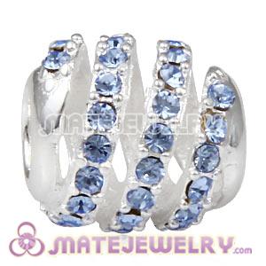 925 Sterling Silver Modern Glam Charm Beads With Light Sapphire Austrian Crystal 