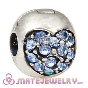 925 Sterling Silver Love Of My Life Clip Beads With Light Sapphire Austrian Crystal