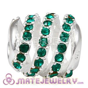 925 Sterling Silver Modern Glam Charm Beads With Emerald Austrian Crystal 