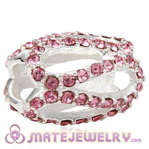 925 Sterling Silver Glistening Meander Charm Beads With Light Rose Austrian Crystal 