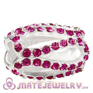 925 Sterling Silver Glistening Meander Charm Beads With Fuchsia Austrian Crystal 