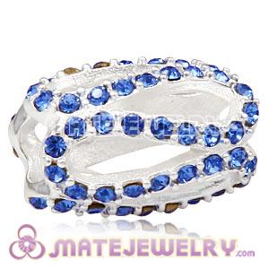 925 Sterling Silver Glistening Meander Charm Beads With Sapphire Austrian Crystal 