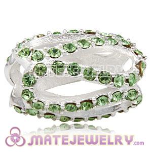 925 Sterling Silver Glistening Meander Charm Beads With Peridot Austrian Crystal 