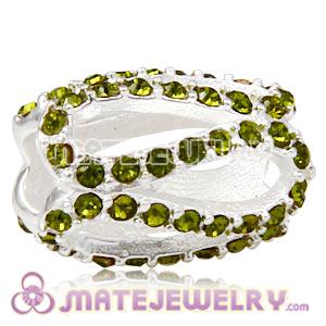 925 Sterling Silver Glistening Meander Charm Beads With Olivine Austrian Crystal 