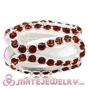 925 Sterling Silver Glistening Meander Charm Beads With Smoked Topaz Austrian Crystal 