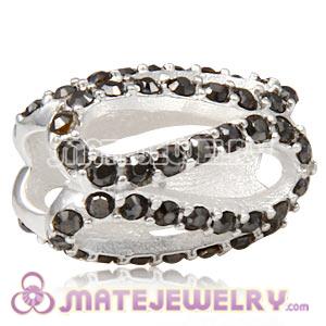 925 Sterling Silver Glistening Meander Charm Beads With Jet Austrian Crystal 