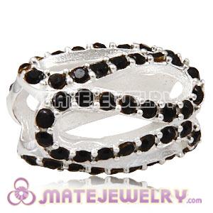 925 Sterling Silver Glistening Meander Charm Beads With Jet Hematite Austrian Crystal 
