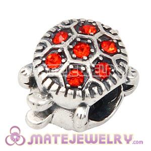 925 Sterling Silver European Turtle Charm Bead With Hyacinth Austrian Crystal