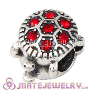 925 Sterling Silver European Turtle Charm Bead With Light Siam Austrian Crystal