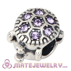 925 Sterling Silver European Turtle Charm Bead With Violet Austrian Crystal
