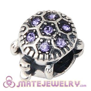 925 Sterling Silver European Turtle Charm Bead With Tanzanite Austrian Crystal