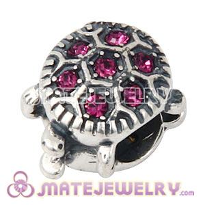 925 Sterling Silver European Turtle Charm Bead With Amethyst Austrian Crystal