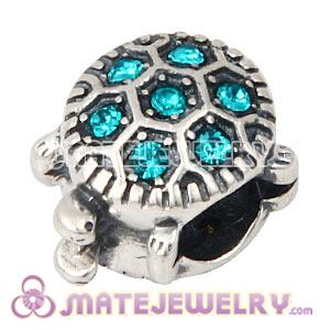 925 Sterling Silver European Turtle Charm Bead With Blue Zircon Austrian Crystal