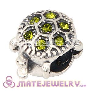 925 Sterling Silver European Turtle Charm Bead With Olivine Austrian Crystal