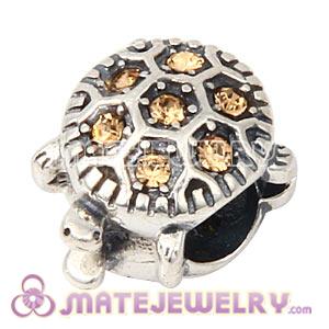 925 Sterling Silver European Turtle Charm Bead With Light Colorado Topaz Austrian Crystal