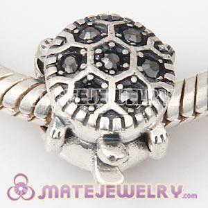 925 Sterling Silver European Turtle Charm Bead With Jet Hematite Austrian Crystal