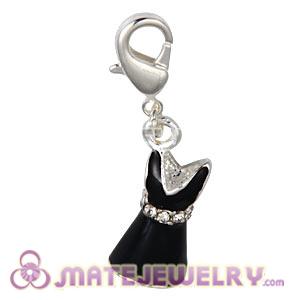 Fashion Silver Plated Alloy Enamel Black Dress Charms With Stone