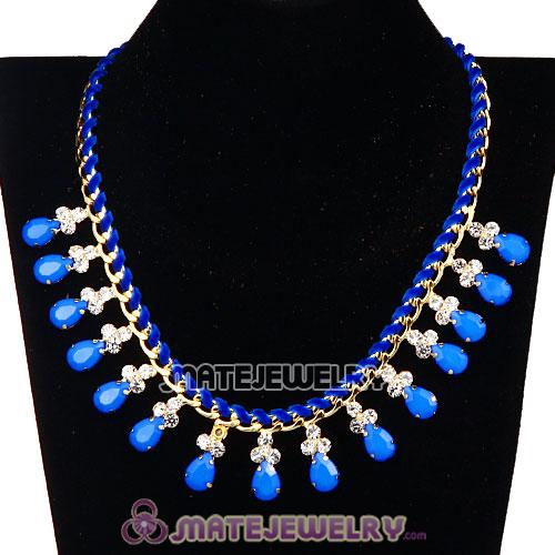 Blue Resin Diamond Crystal Chunky Choker Bib Necklace