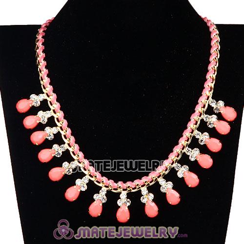 Pink Resin Diamond Crystal Chunky Choker Bib Necklace