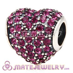 European Sterling Silver Amethyst Pave Heart With Amethyst Austrian Crystal Charm