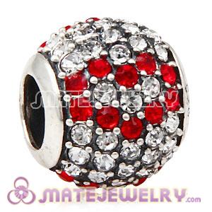 European Sterling Silver Pave Lights Red Heart Charm With Austrian Crystal