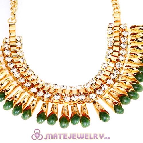 Imitation Jade Rhinestone Crystal Costume Jewelry Bib Necklace