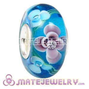 Handmade European Glass Flower Beads Inside Cubic Zirconia In 925 Silver Core 