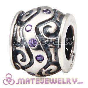 antique silver beads with purple CZ stones