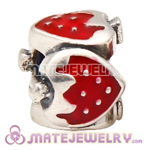 European Sterling Silver Red Enamel Sweet Strawberry Charm