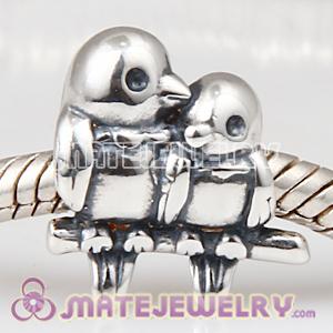 Wholesale 925 Sterling Silver European Love Birds Twotone Charms Bead