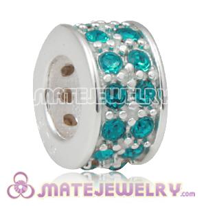 European Sterling Silver Spacer Beads with Blue Zircon Austrian Crystal