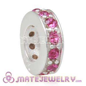 European Sterling Silver Spacer Beads with Fuchsia Austrian Crystal