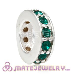 European Sterling Silver Spacer Beads with Emerald Austrian Crystal