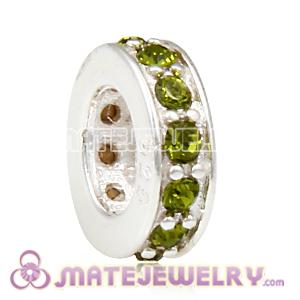 European Sterling Silver Spacer Beads with Olivine Austrian Crystal