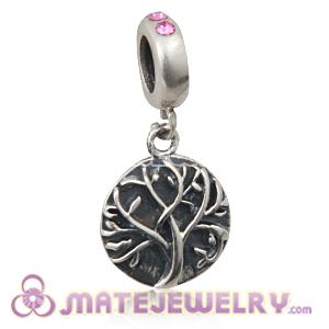 Sterling Silver Tree of Life Dangle Beads with Rose Austrian Crystal
