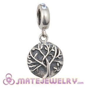 Sterling Silver Tree of Life Dangle Beads with Light Sapphire Austrian Crystal