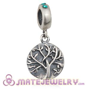 Sterling Silver Tree of Life Dangle Beads with Blue Zircon Austrian Crystal