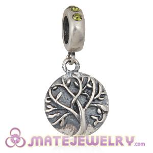 Sterling Silver Tree of Life Dangle Beads with Olivine Austrian Crystal