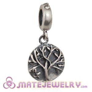 Sterling Silver Tree of Life Dangle Beads with Black Diamond Austrian Crystal