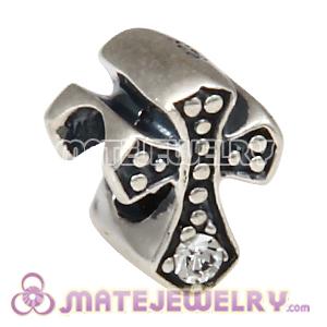 925 Sterling Silver European Cross Charm Bead with Crystal Austrian Crystal
