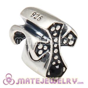 925 Sterling Silver European Cross Charm Bead with Jet Austrian Crystal