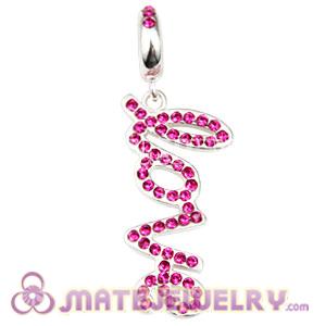 Sterling Silver Love Letters Dangle Beads with Fuchsia Austrian Crystal