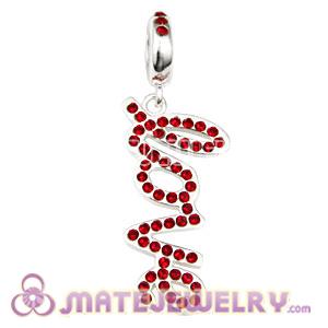 Sterling Silver Love Letters Dangle Beads with Siam Austrian Crystal