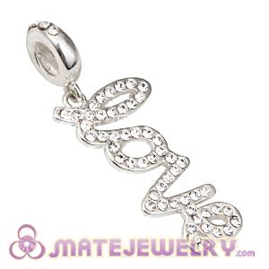 Sterling Silver Love Letters Dangle Beads with Crystal Austrian Crystal