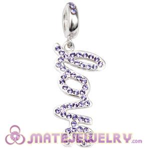 Sterling Silver Love Letters Dangle Beads with Tanzanite Austrian Crystal