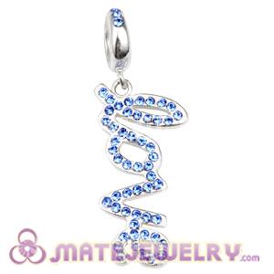 Sterling Silver Love Letters Dangle Beads with Sapphire Austrian Crystal