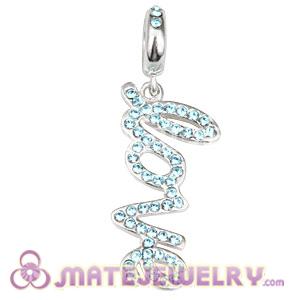 Sterling Silver Love Letters Dangle Beads with Aquamarine Austrian Crystal