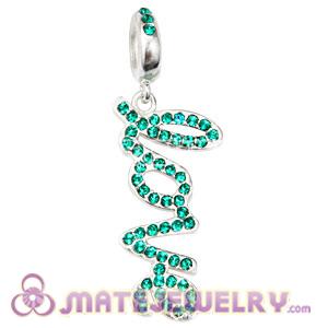 Sterling Silver Love Letters Dangle Beads with Emerald Austrian Crystal