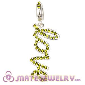 Sterling Silver Love Letters Dangle Beads with Olivine Austrian Crystal